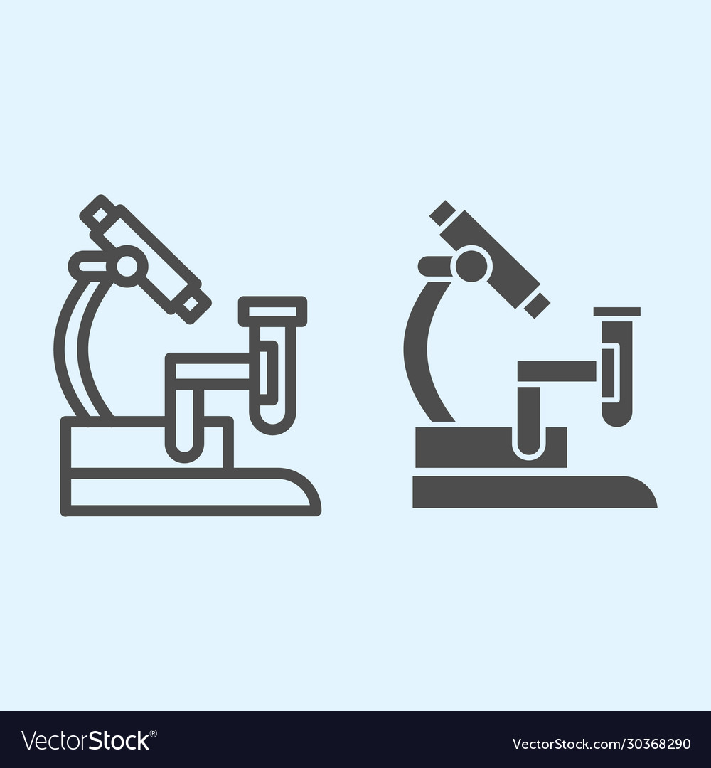 Microscope with analysis flask line and solid icon vector image Microscope with analysis flask line and solid icon