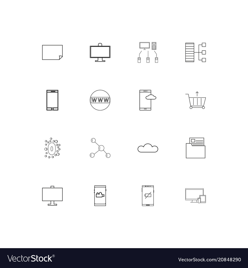 Netzwerk und Datenbank lineare dünne Symbole Set