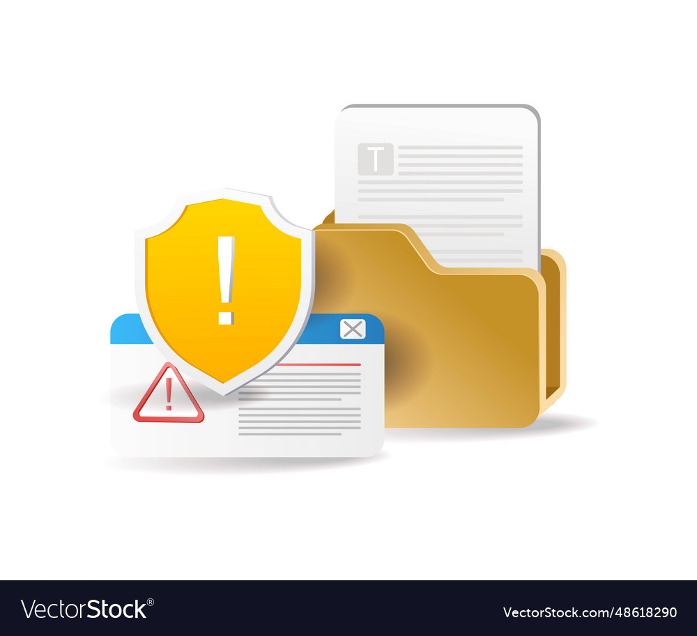 Server computer folder system security warning vector image Server computer folder system security warning