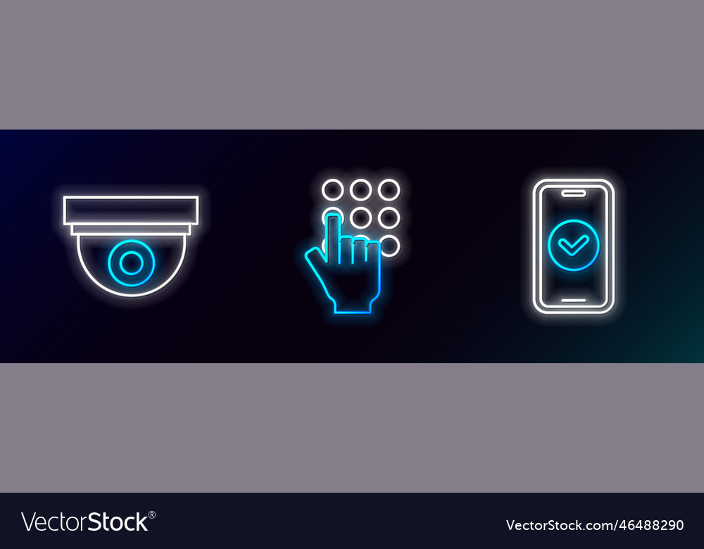 Set line smartphone security camera and password vector image Set line smartphone security camera and password