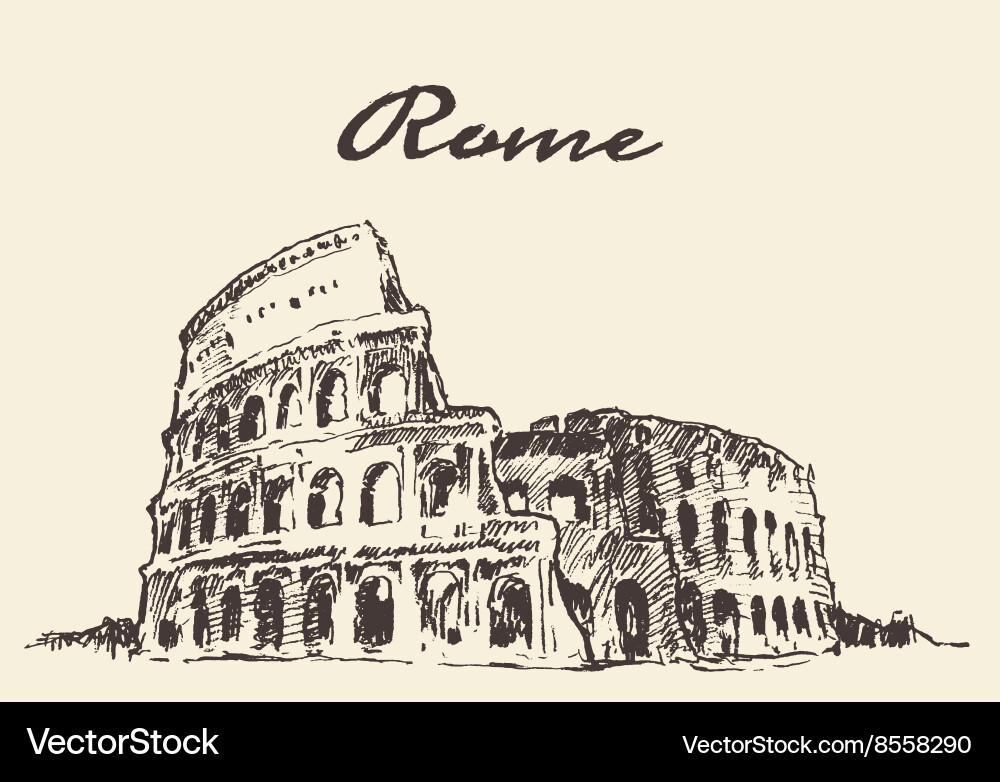 streets rome colosseum drawn sketch royalty free vector vectorstock