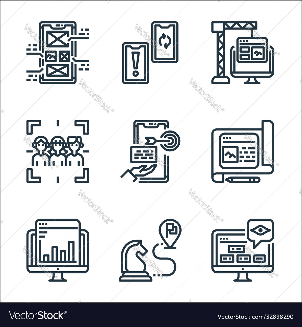 User experience line icons linear set quality vector image User experience line icons linear set quality