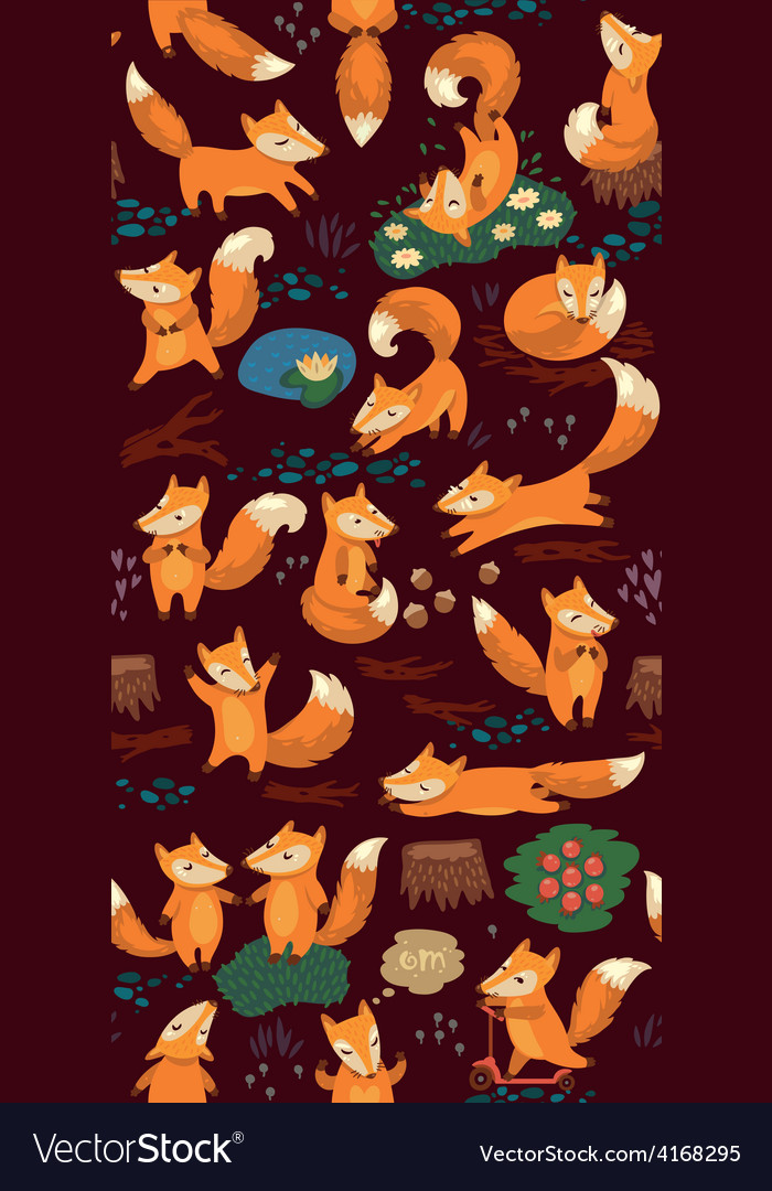 Cartoon seamless pattern with cute foxes forest