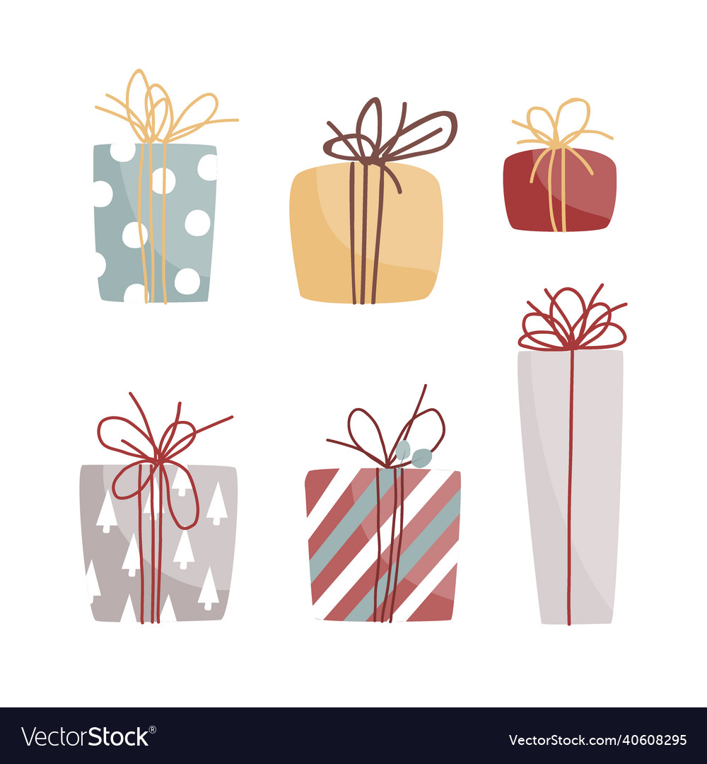 Christmas gift boxes clipart set doodle xmas