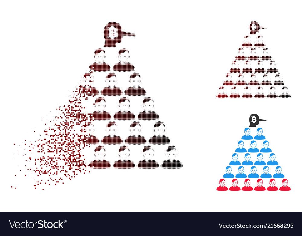 Disintegrating pixelated halftone bitcoin ponzi vector image Disintegrating pixelated halftone bitcoin ponzi