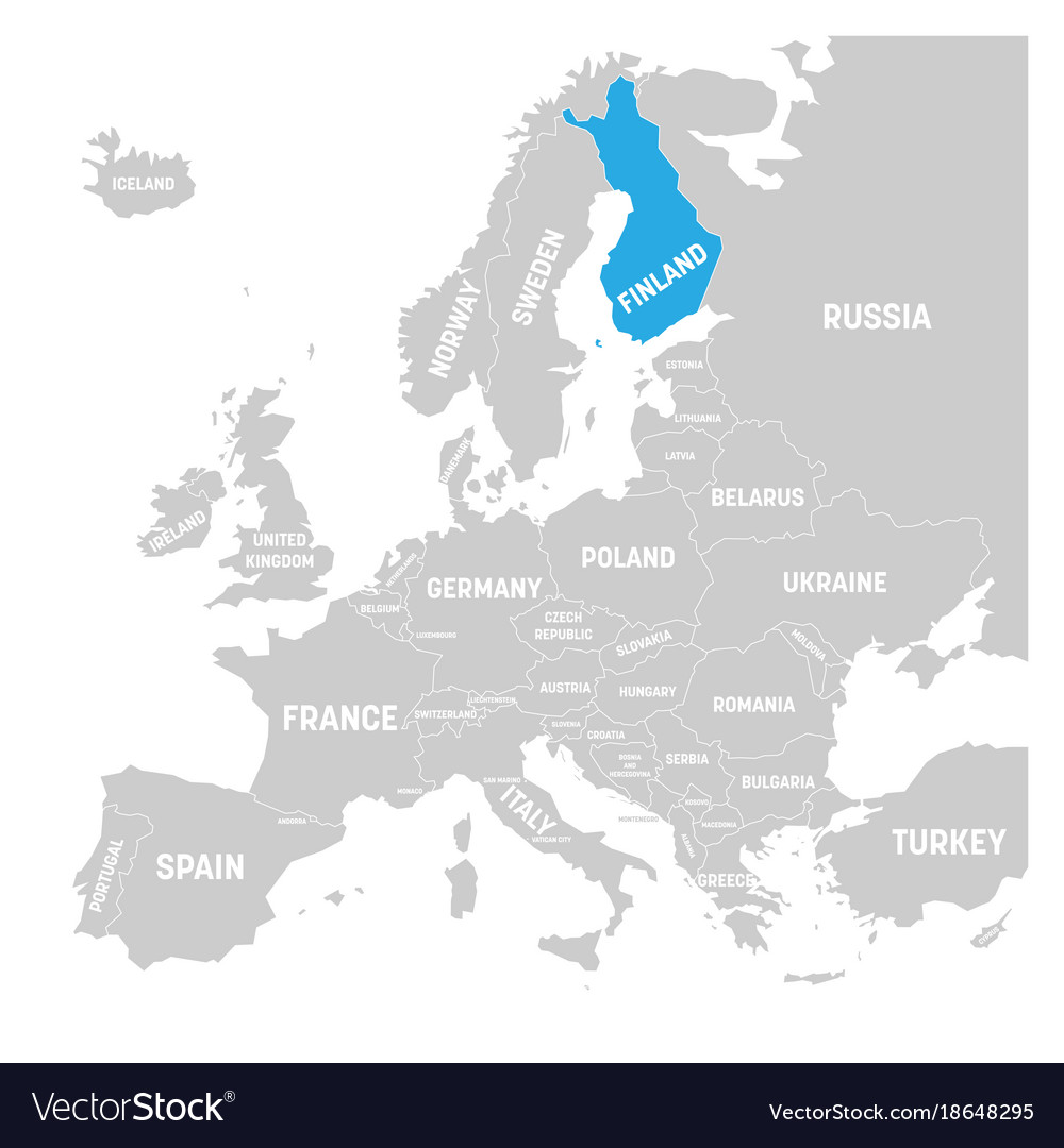 Finland marked by blue in grey political map