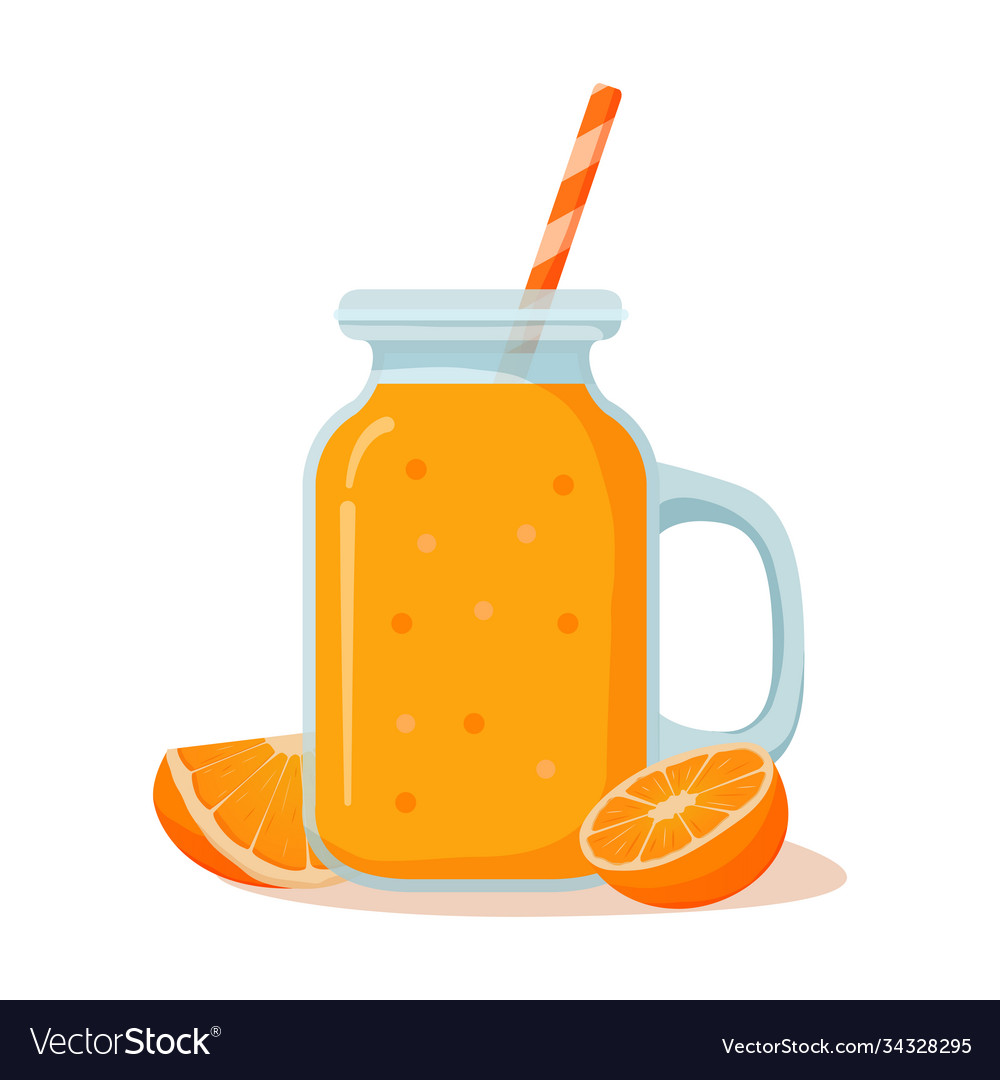 Jar with fresh orange juicenatural tropical Vector Image