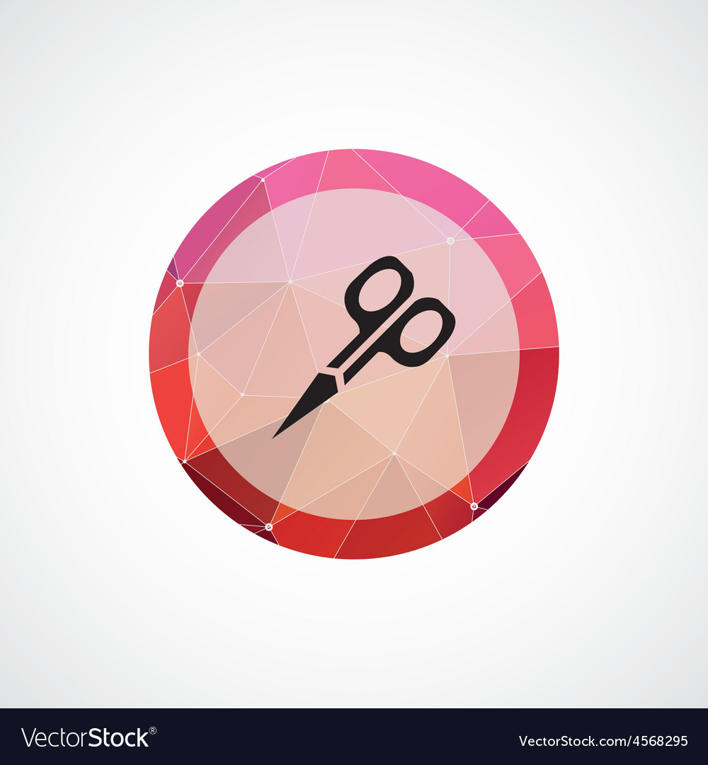 Scissors circle pink triangle background icon