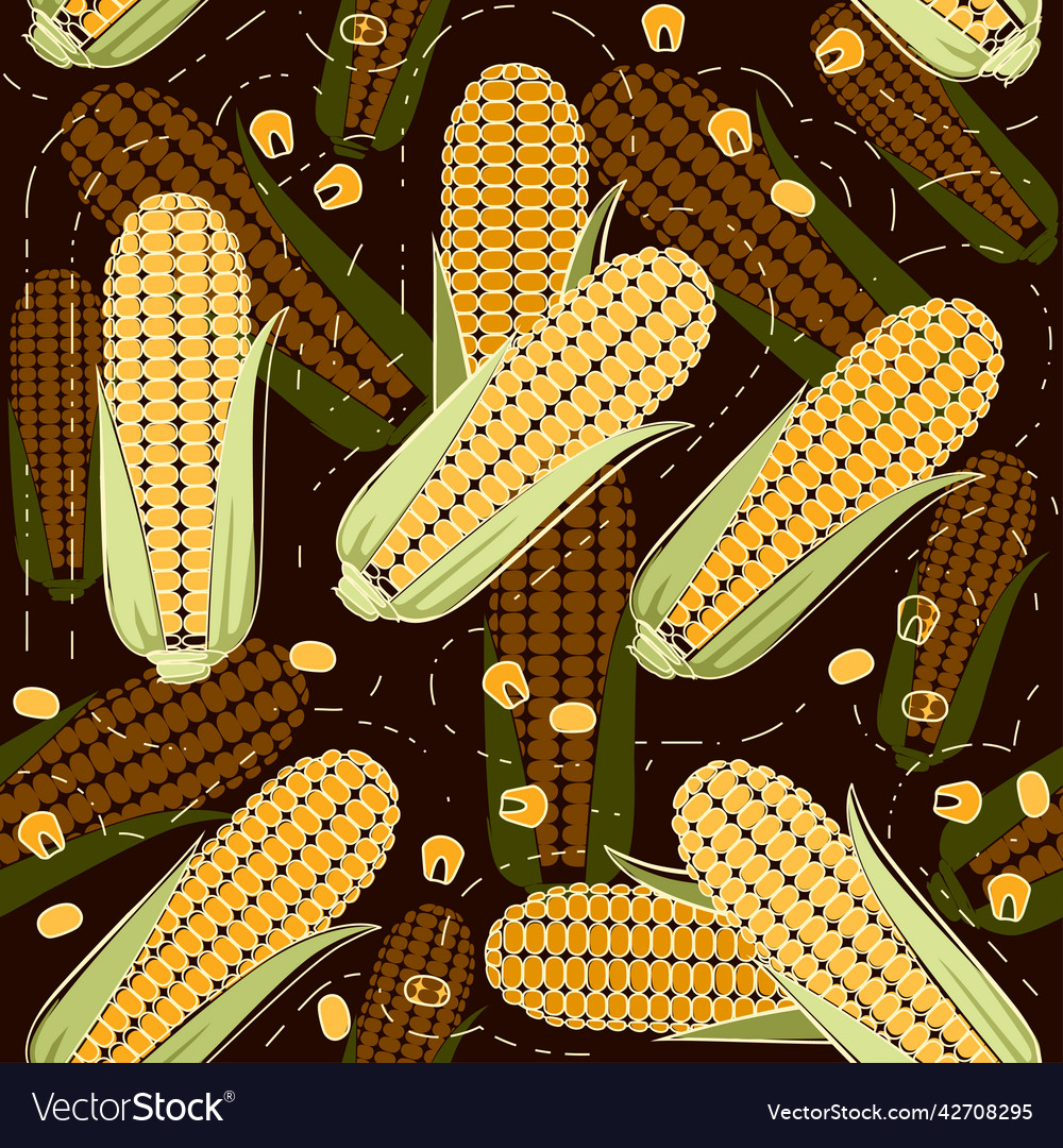 Seamless pattern of corn cob flat on dark