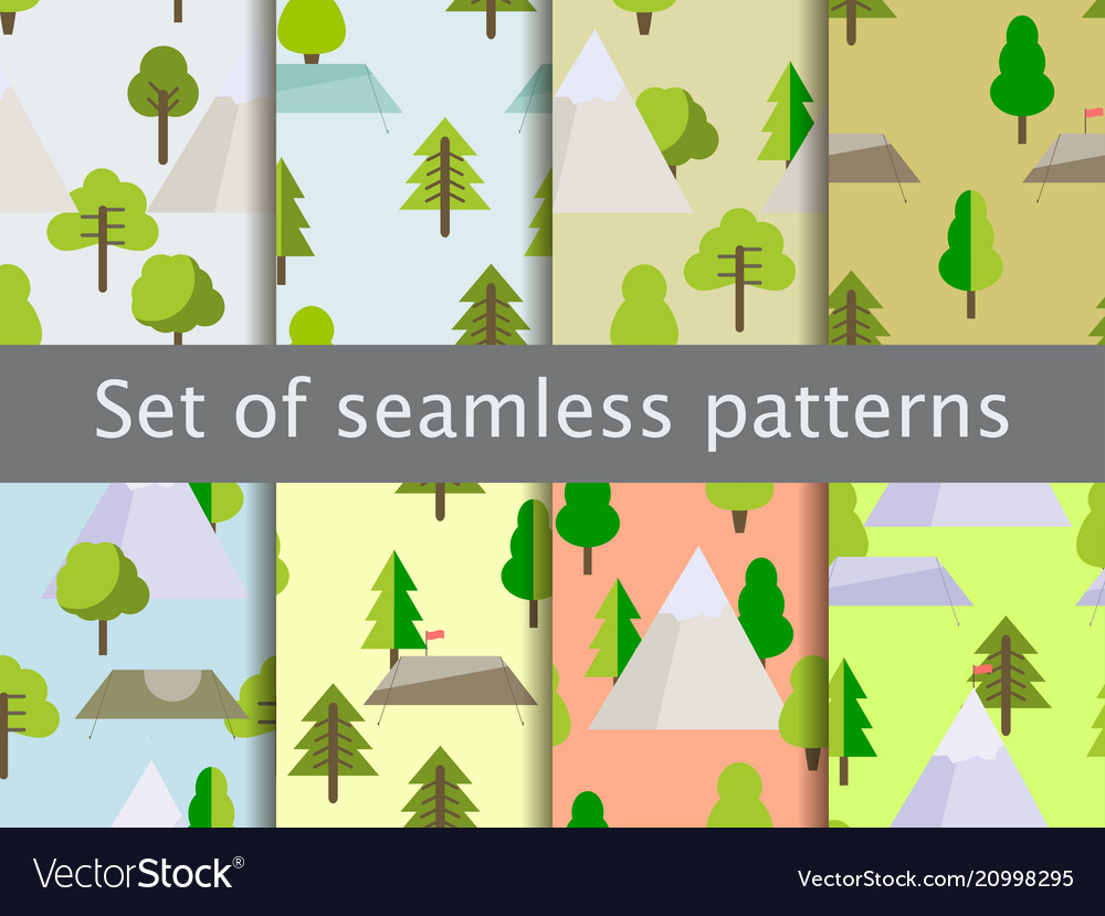 Seamless patterns with flat trees tents vector image Seamless patterns with flat trees tents