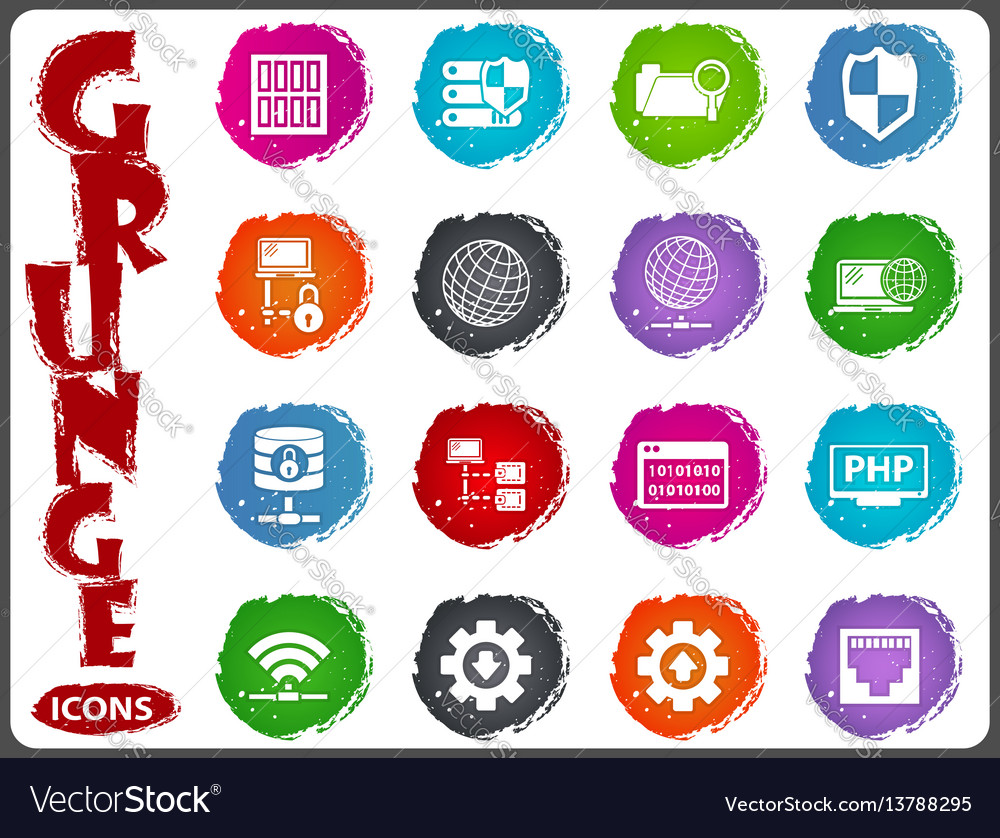 Server network icons set in grunge style