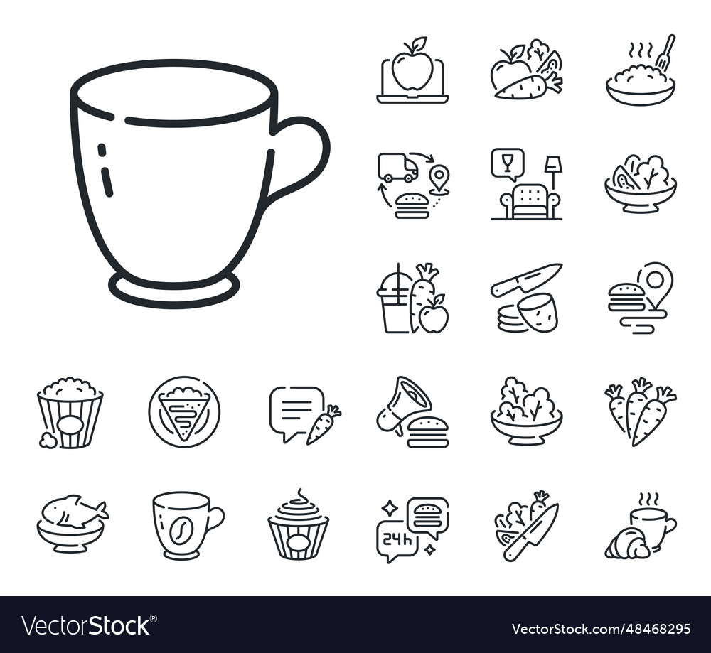 Tea cup line icon tableware coffee mug sign