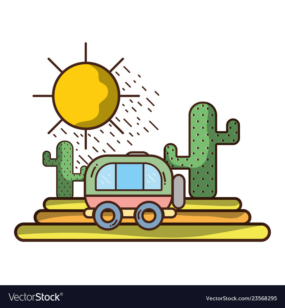 Travel van riding on nature Royalty Free Vector Image