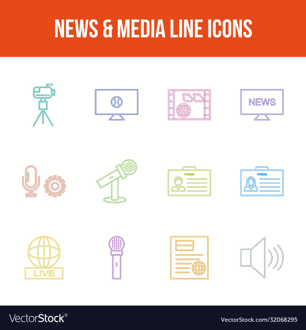 Unique news media line icon set