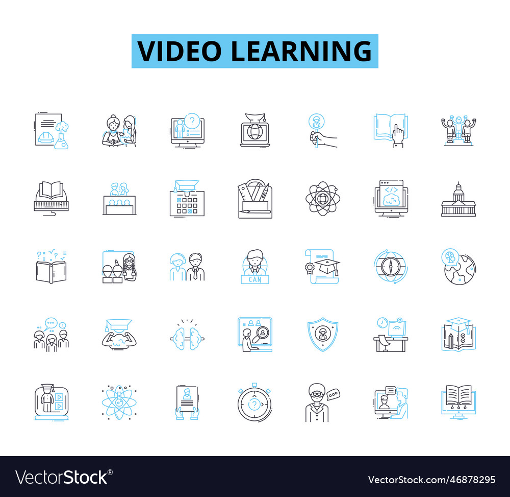 Video learning linear icons set instruction vector image Video learning linear icons set instruction