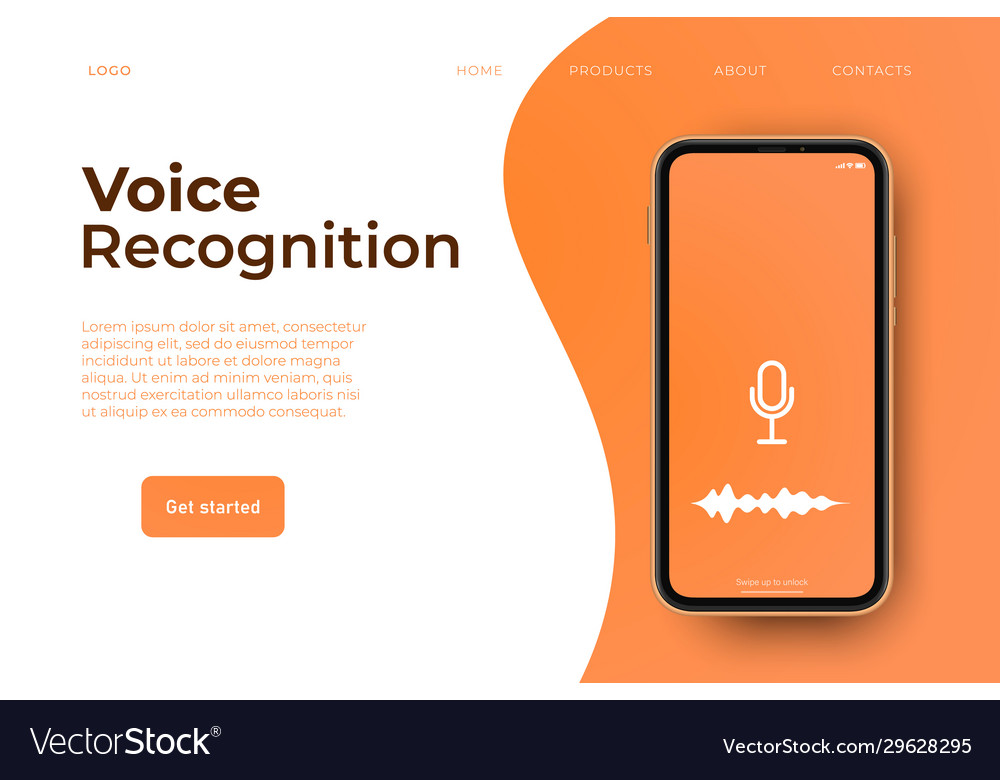 Voice recognition webpage landing template vector image Voice recognition webpage landing template