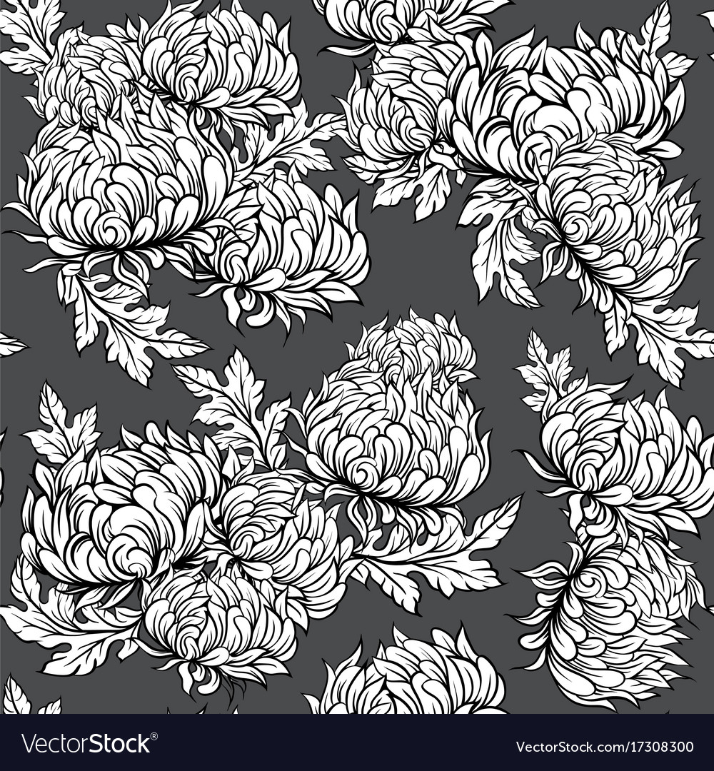 Black and white pattern with peony flowers