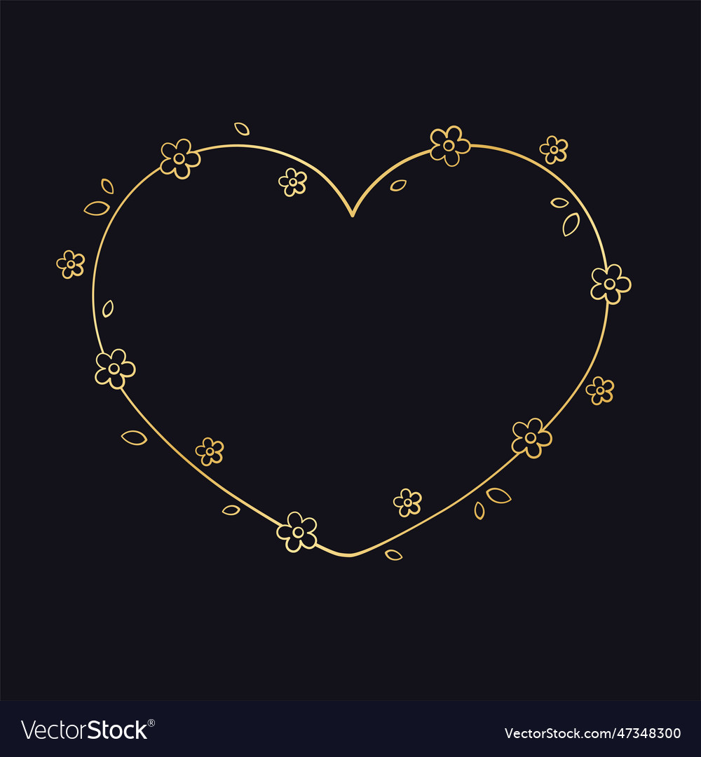 Gold heart floral frame outline doodle valentines