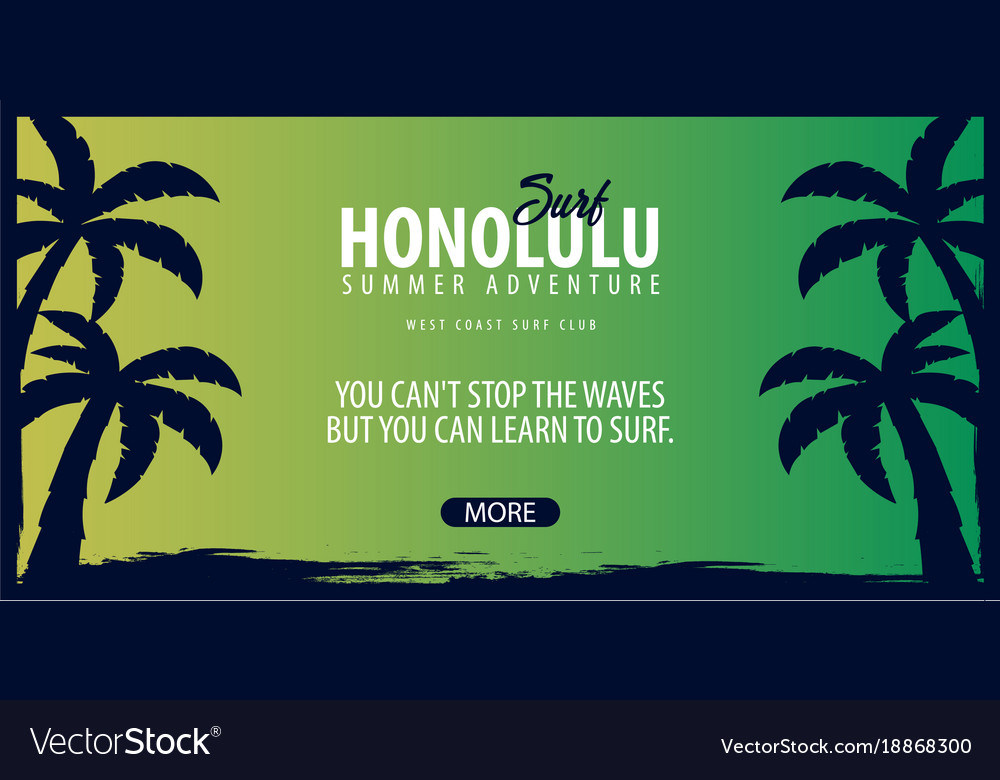 Hawaii surfing graphic with palms surf club