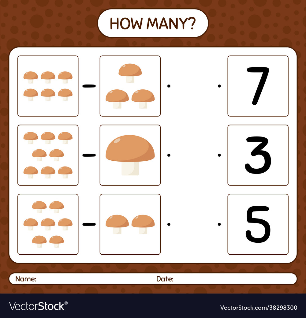 How many counting game with mushroom worksheet