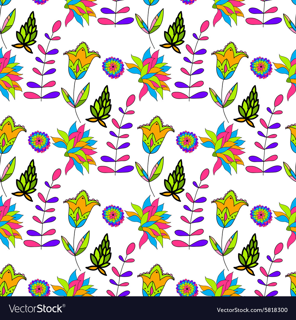 Seamless multicolored retro flower pattern