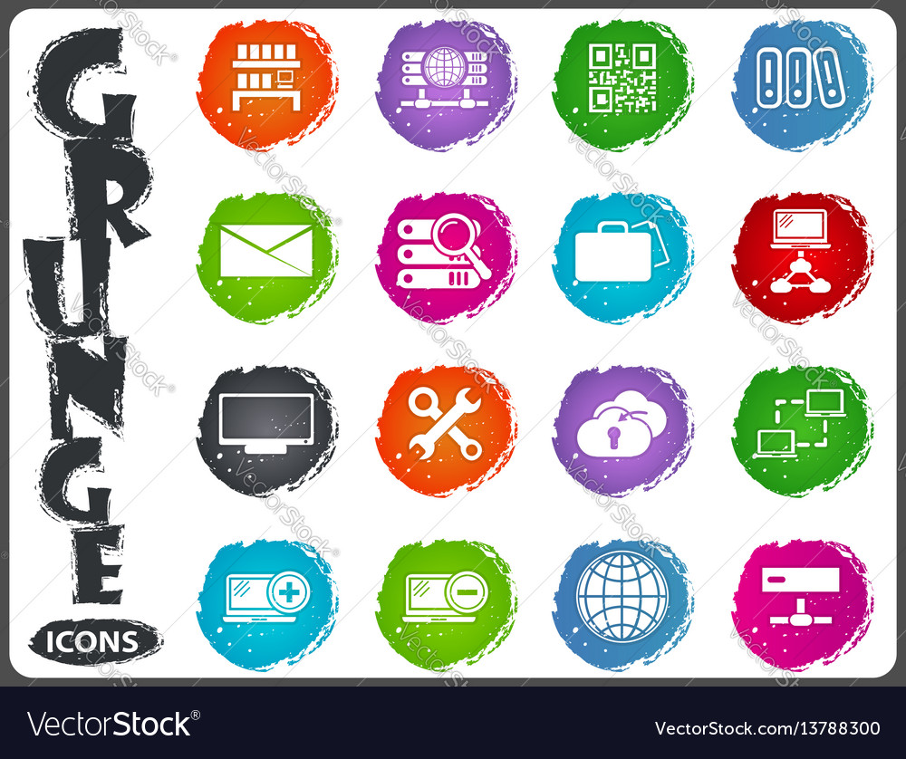 Server network icons set in grunge style