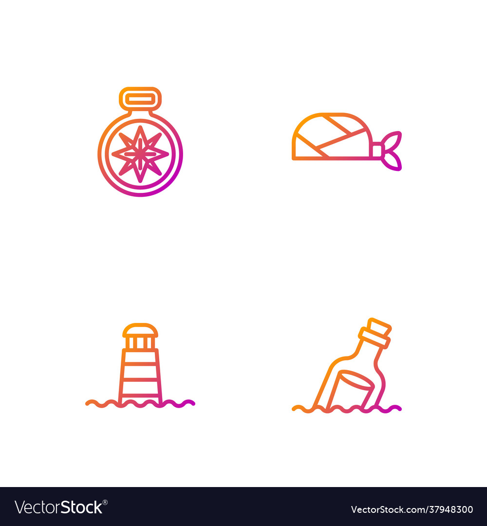 Set line bottle with message in water lighthouse Vector Image Set line bottle with message in water lighthouse