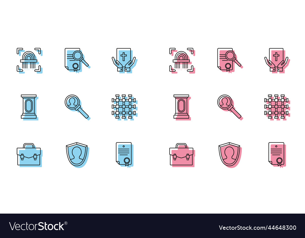 Set line briefcase user protection fingerprint vector image Set line briefcase user protection fingerprint