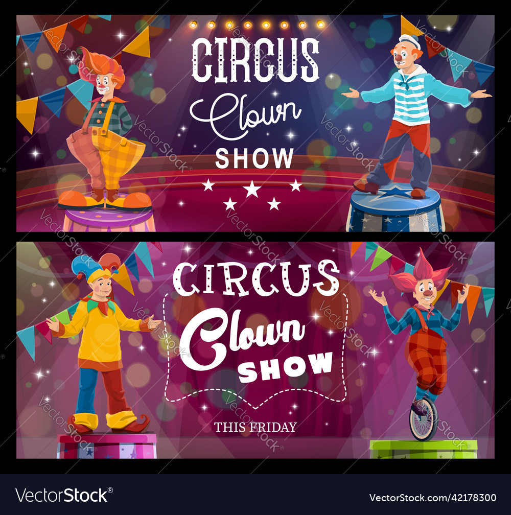 Shapito circus show cartoon clowns and jesters Vector Image