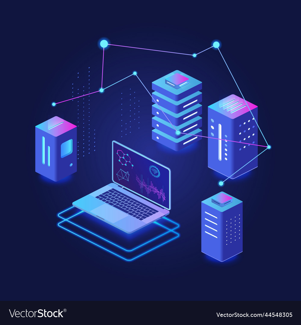 Big data processing hosting and server database vector image Big data processing hosting and server database