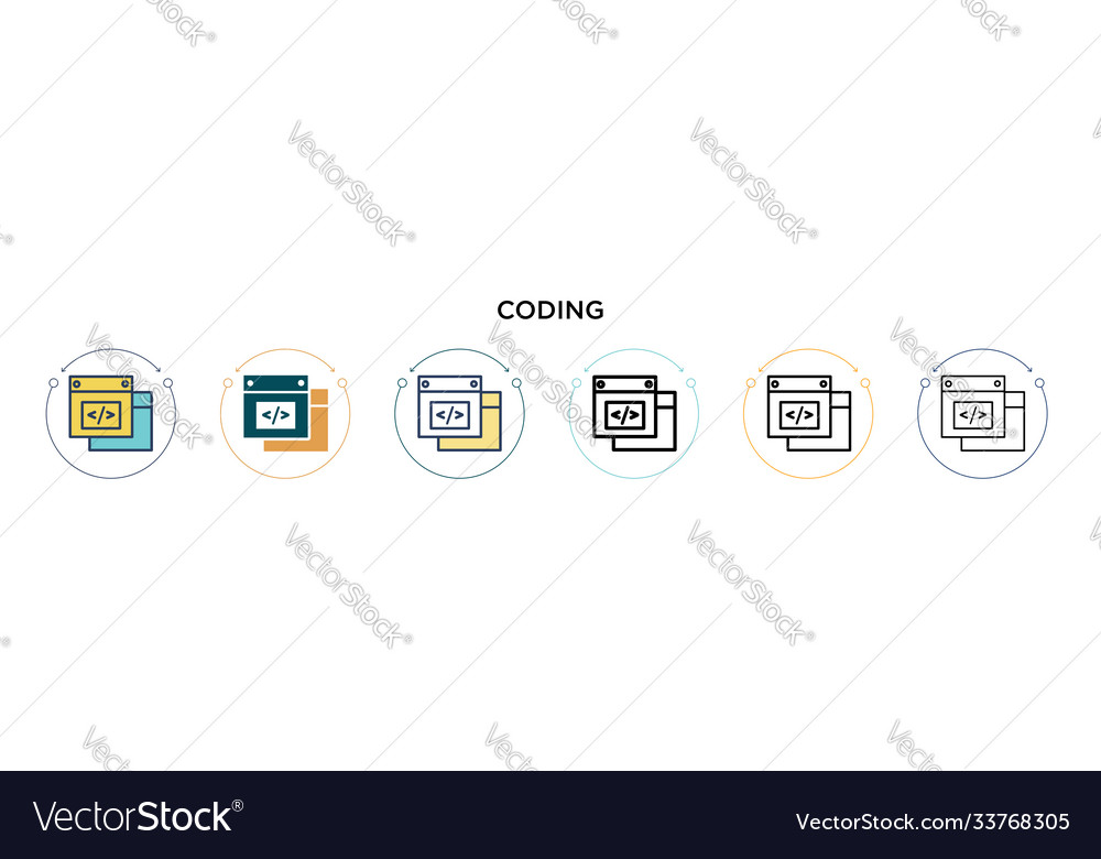 Coding icon in filled thin line outline