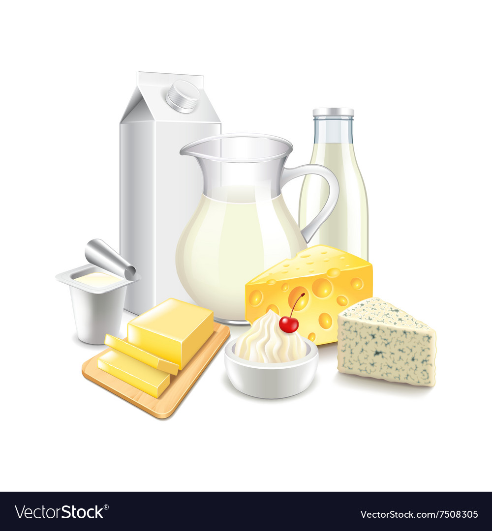 Dairy products isolated on white Royalty Free Vector Image