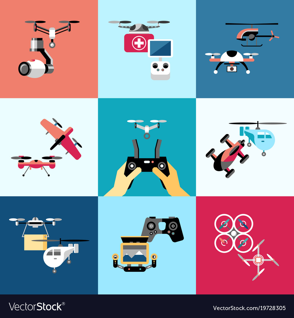 Digital flying drone objects color