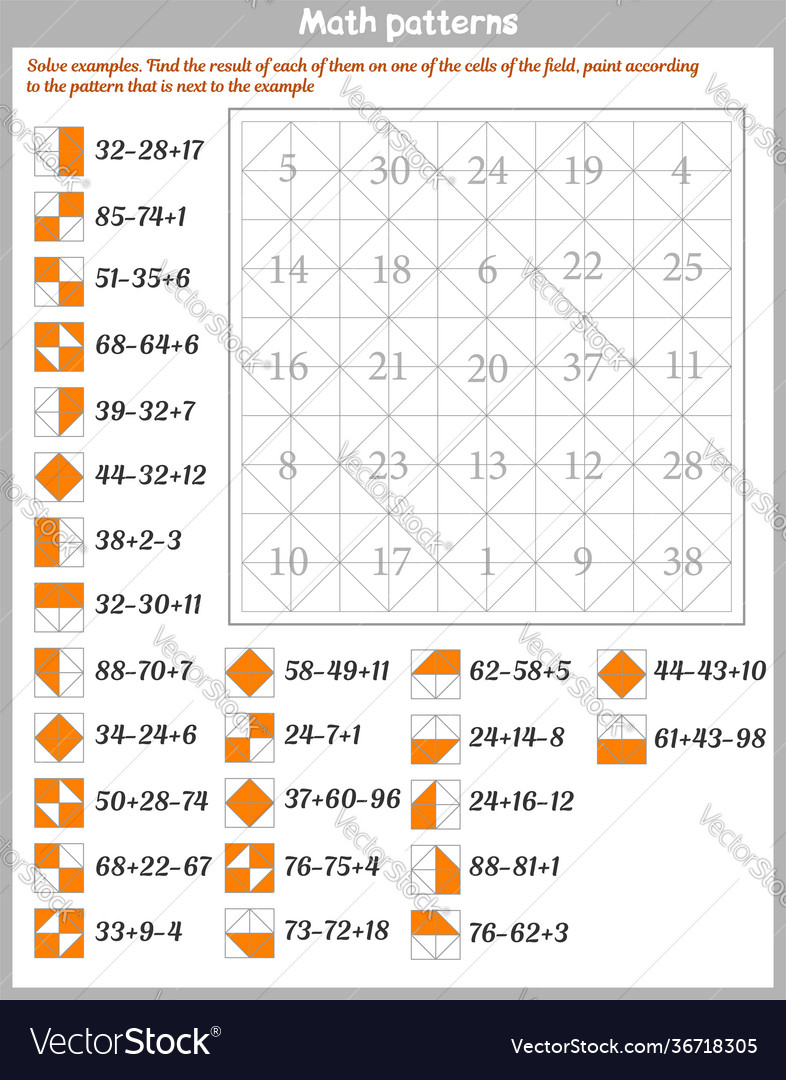 Mathematical patterns worksheet vector image Mathematical patterns worksheet