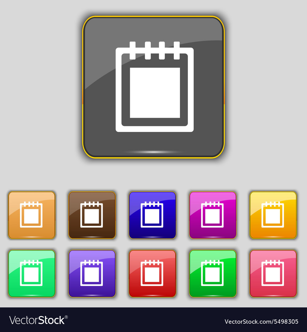 Notepad icon sign set with eleven colored buttons