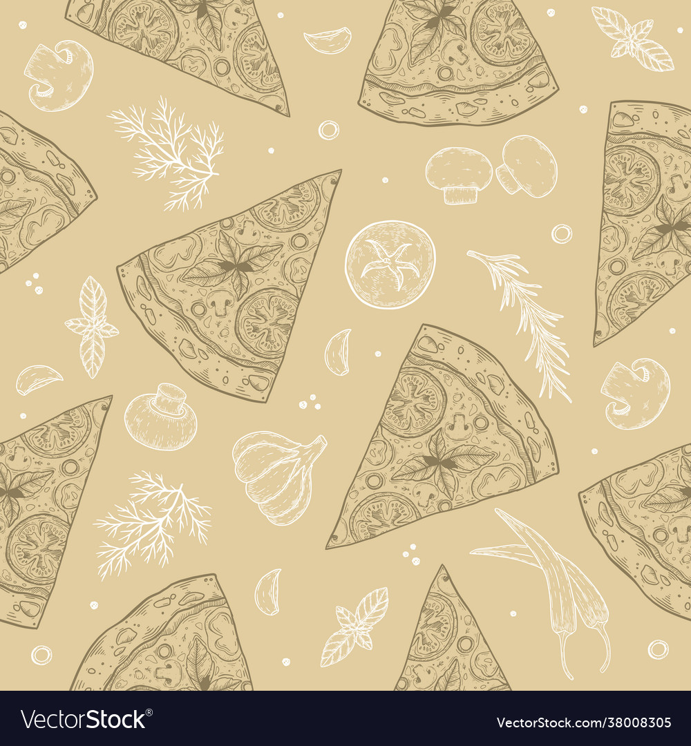 Seamless pattern pizza with cheese tomato garlic