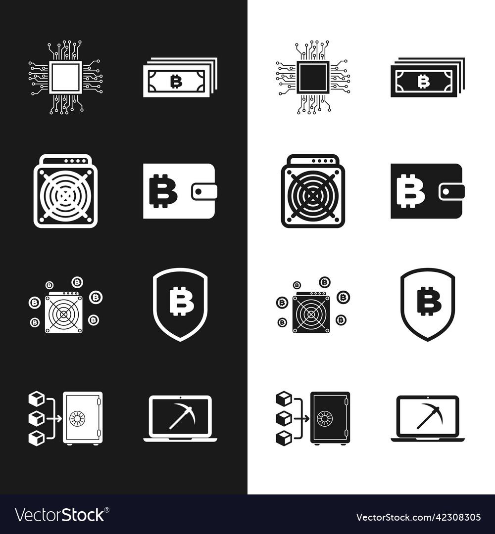 Set cryptocurrency wallet asic miner processor Vector Image Set cryptocurrency wallet asic miner processor