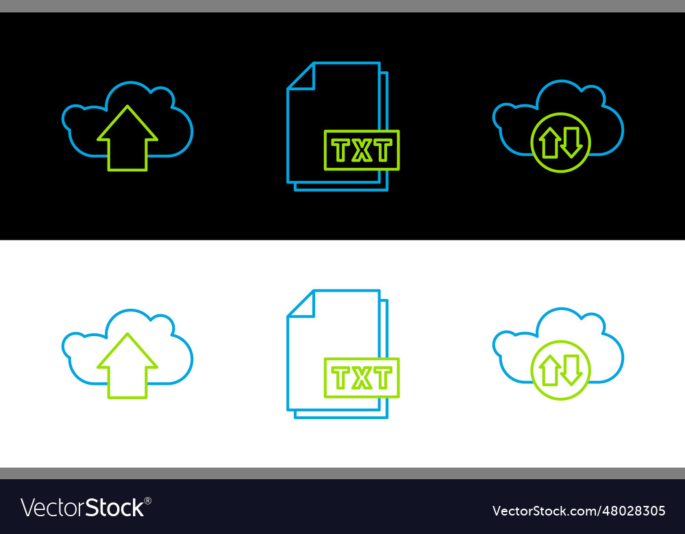 Set line cloud download and upload txt file vector image Set line cloud download and upload txt file