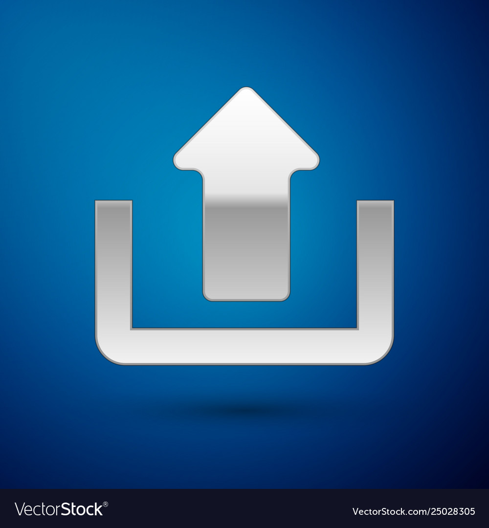 Silver upload icon isolated on blue background up