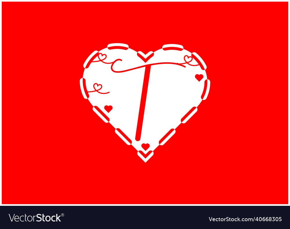 T letter logo with love icon valentines day