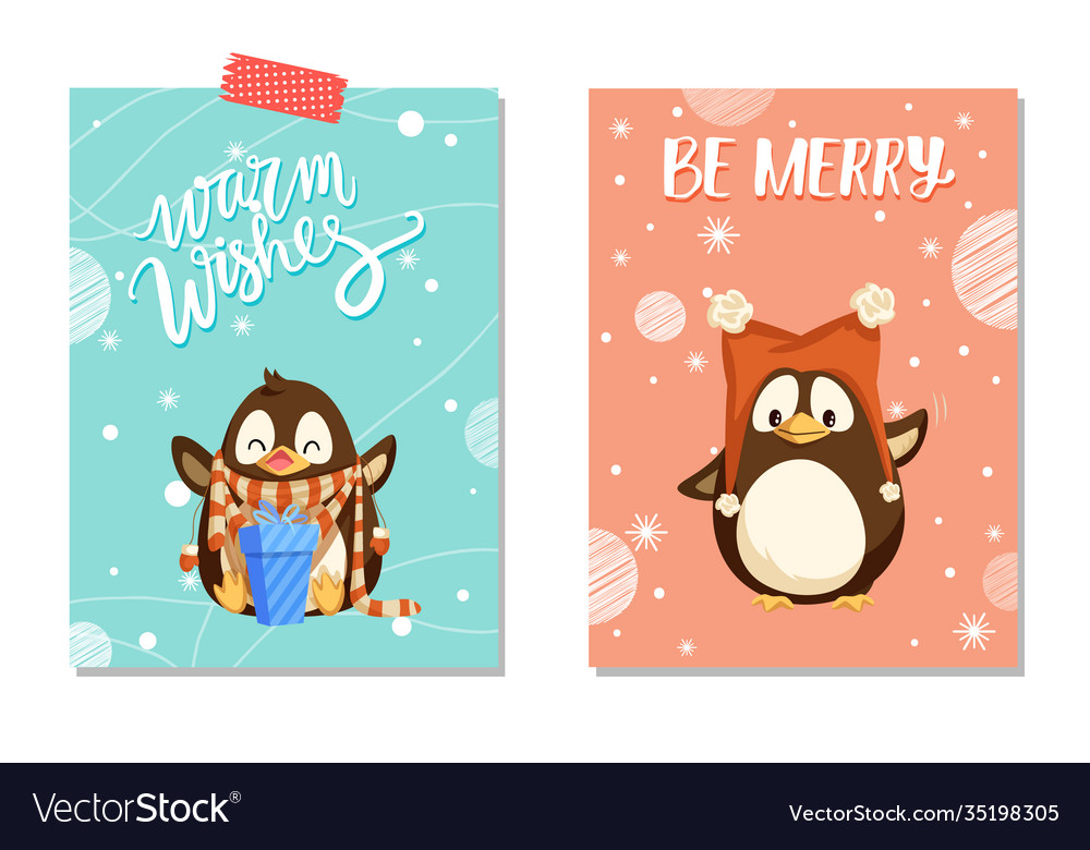 Warm wishes and be merry card with penguin