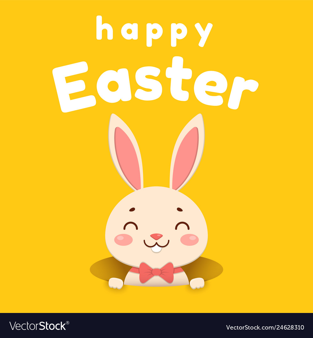 A cute cartoon bunny in red bow tie is looking Vector Image