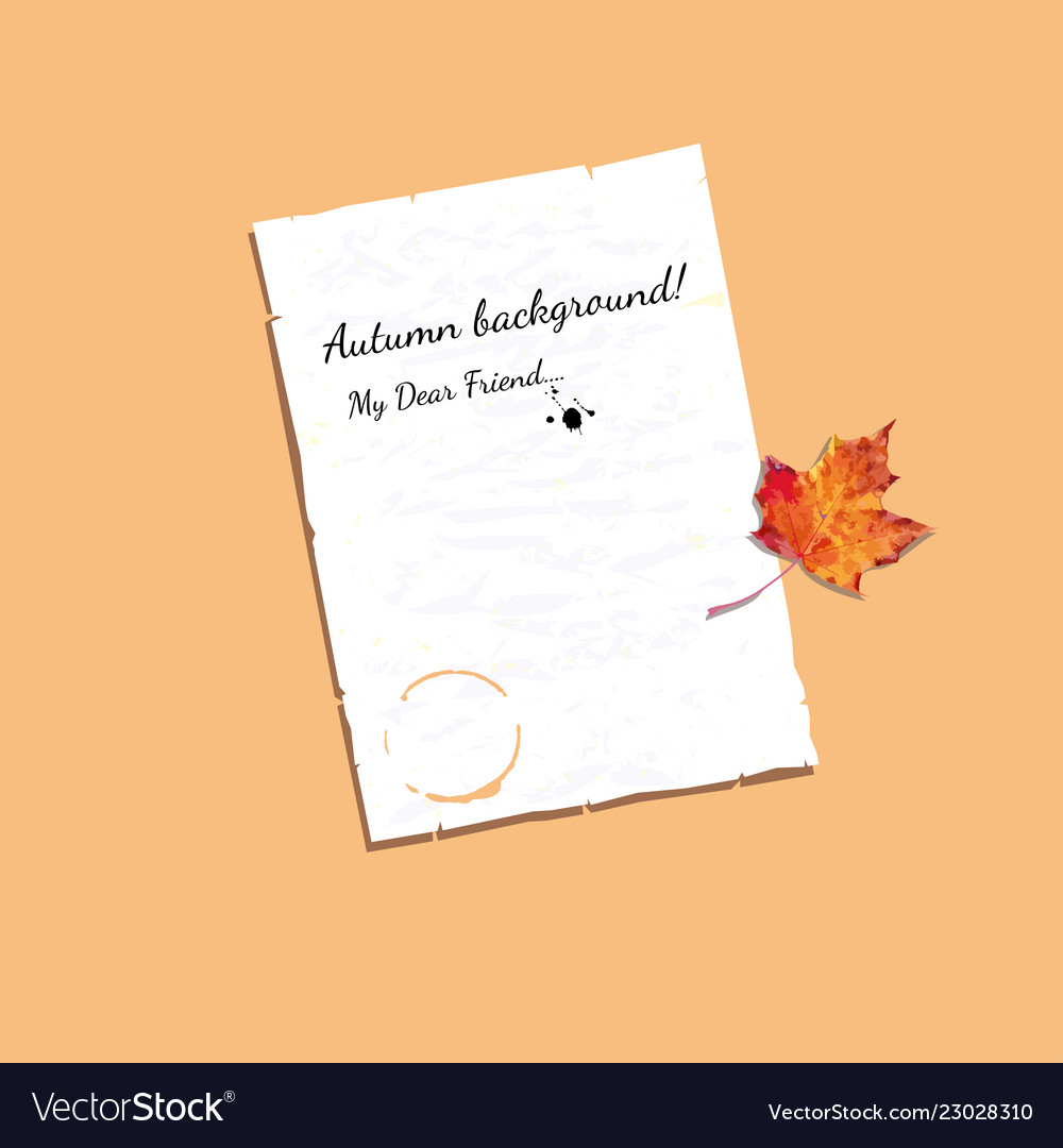 Autumn frame with blank sheet of paper and maple vector image Autumn frame with blank sheet of paper and maple
