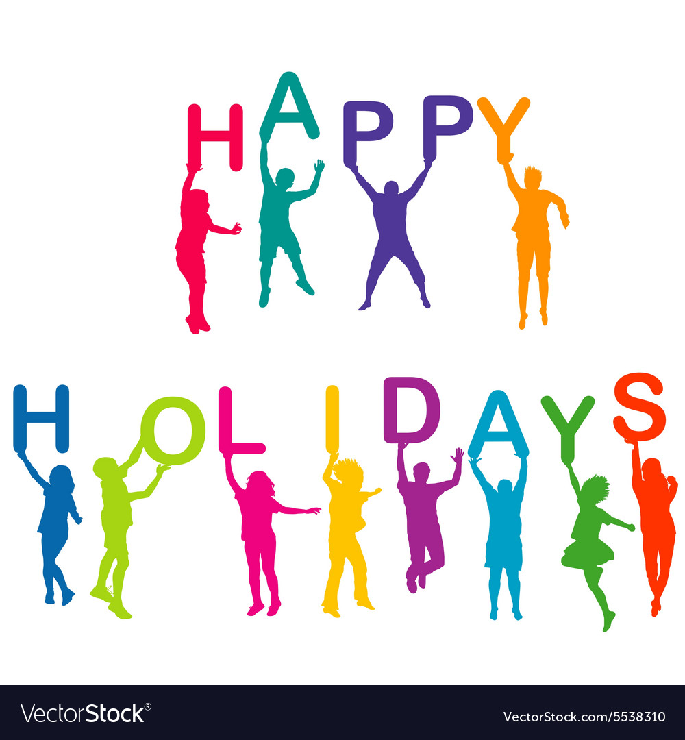 Children silhouettes holding letters building