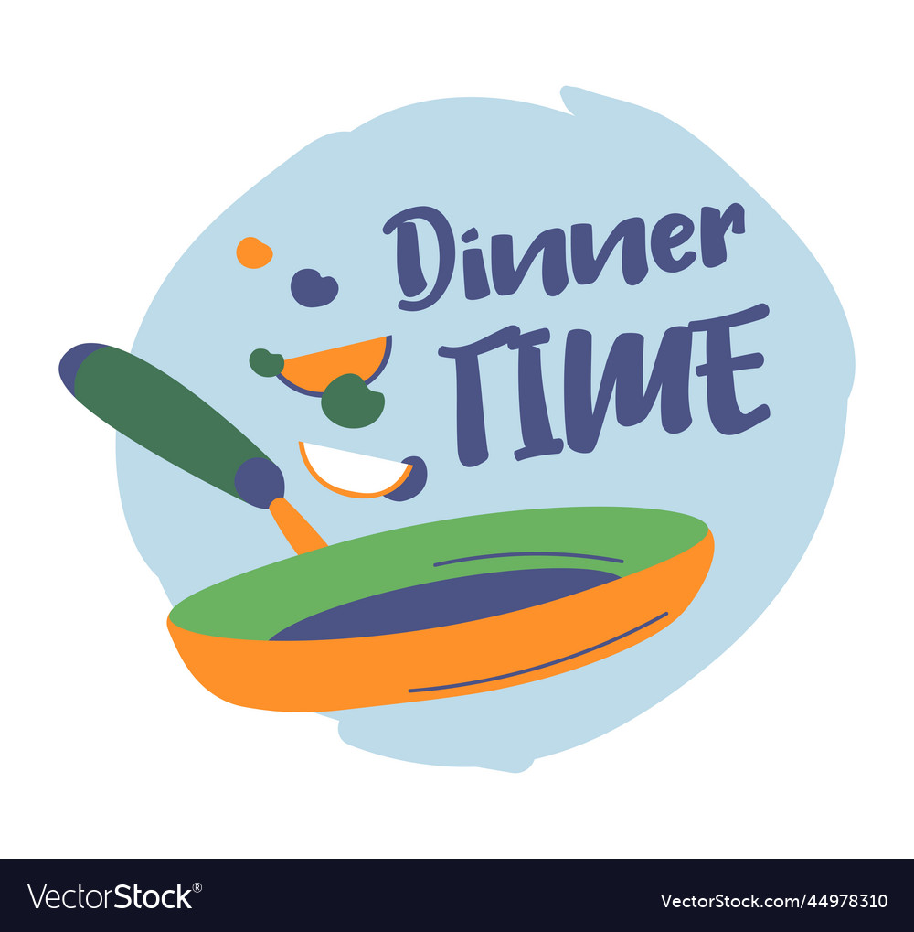 Dinner time cooking meal frying on pan Royalty Free Vector