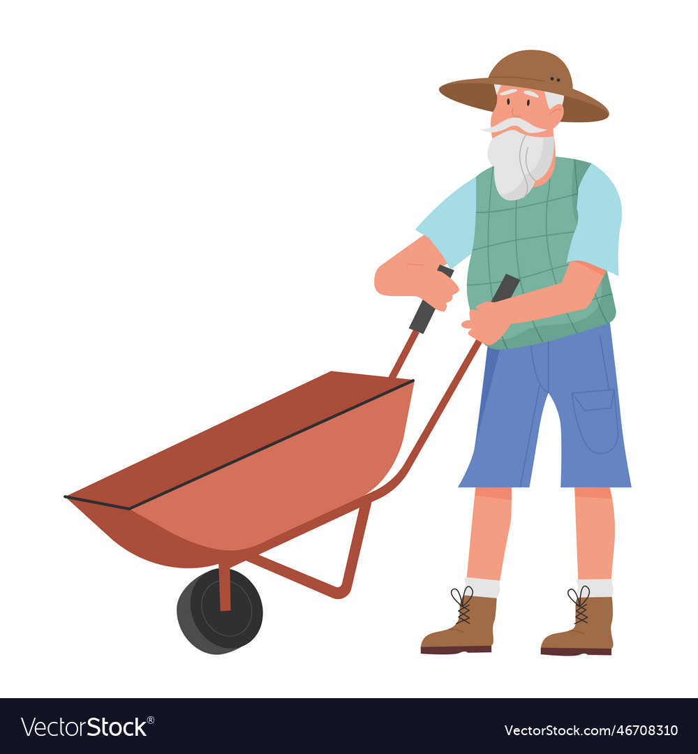 Farmer senior man with wheelbarrow Royalty Free Vector Image