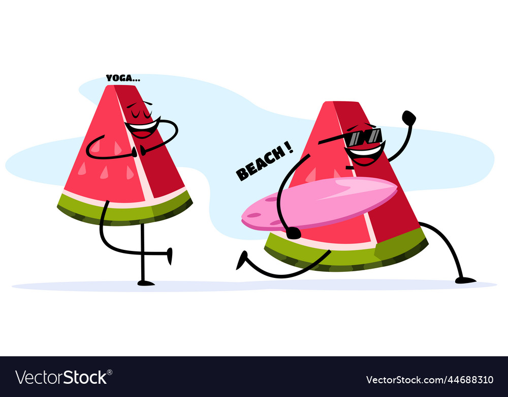 Funny watermelon slice cartoon character on yoga