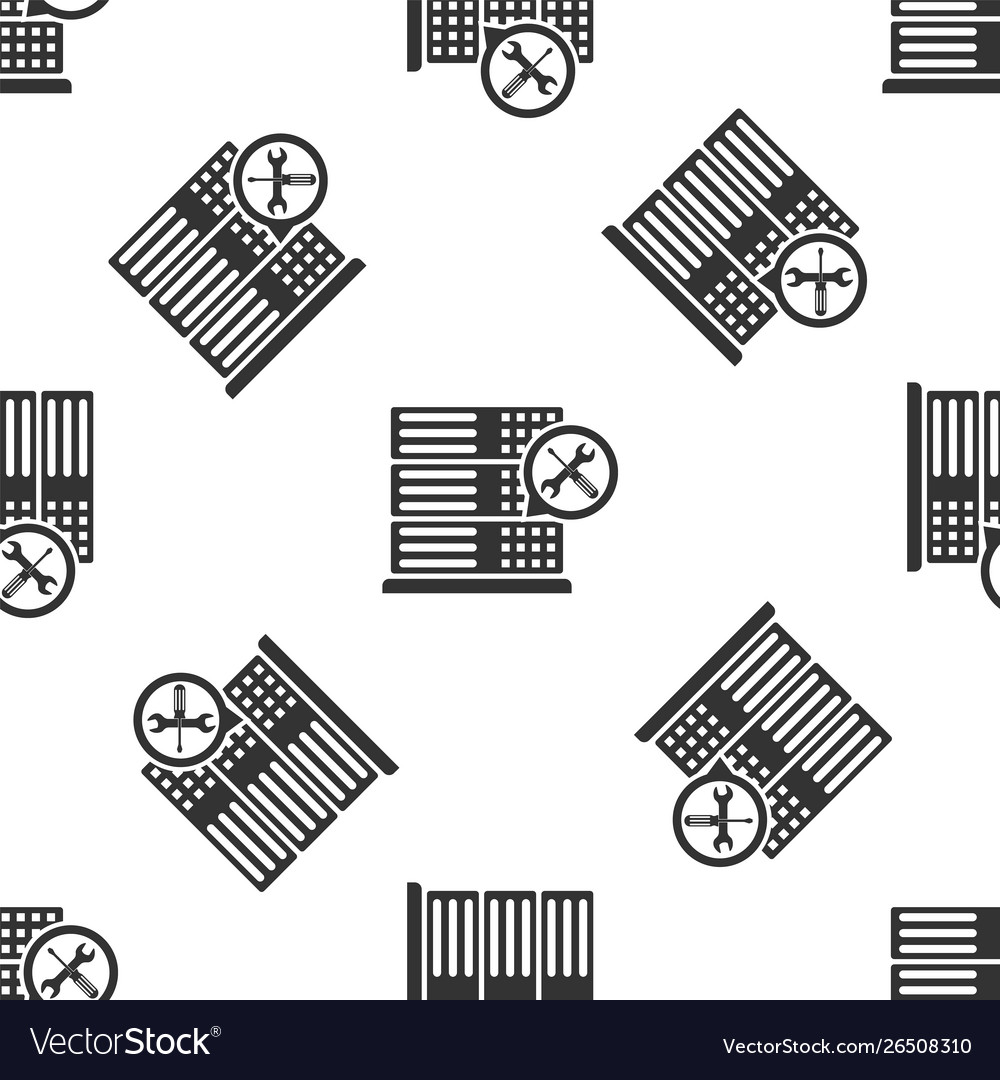 Grey database server with screwdriver and wrench Vector Image Grey database server with screwdriver and wrench