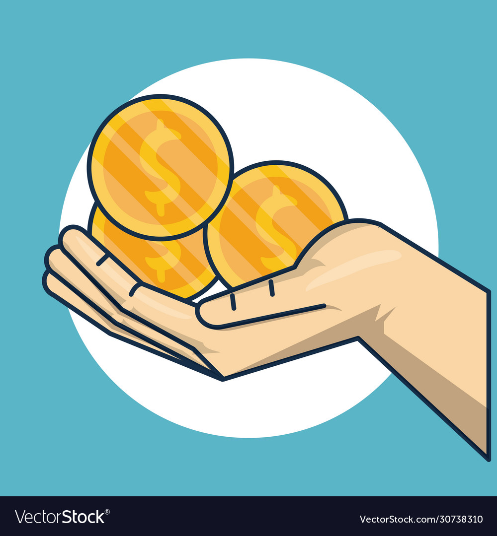 Hand human with coins money icon