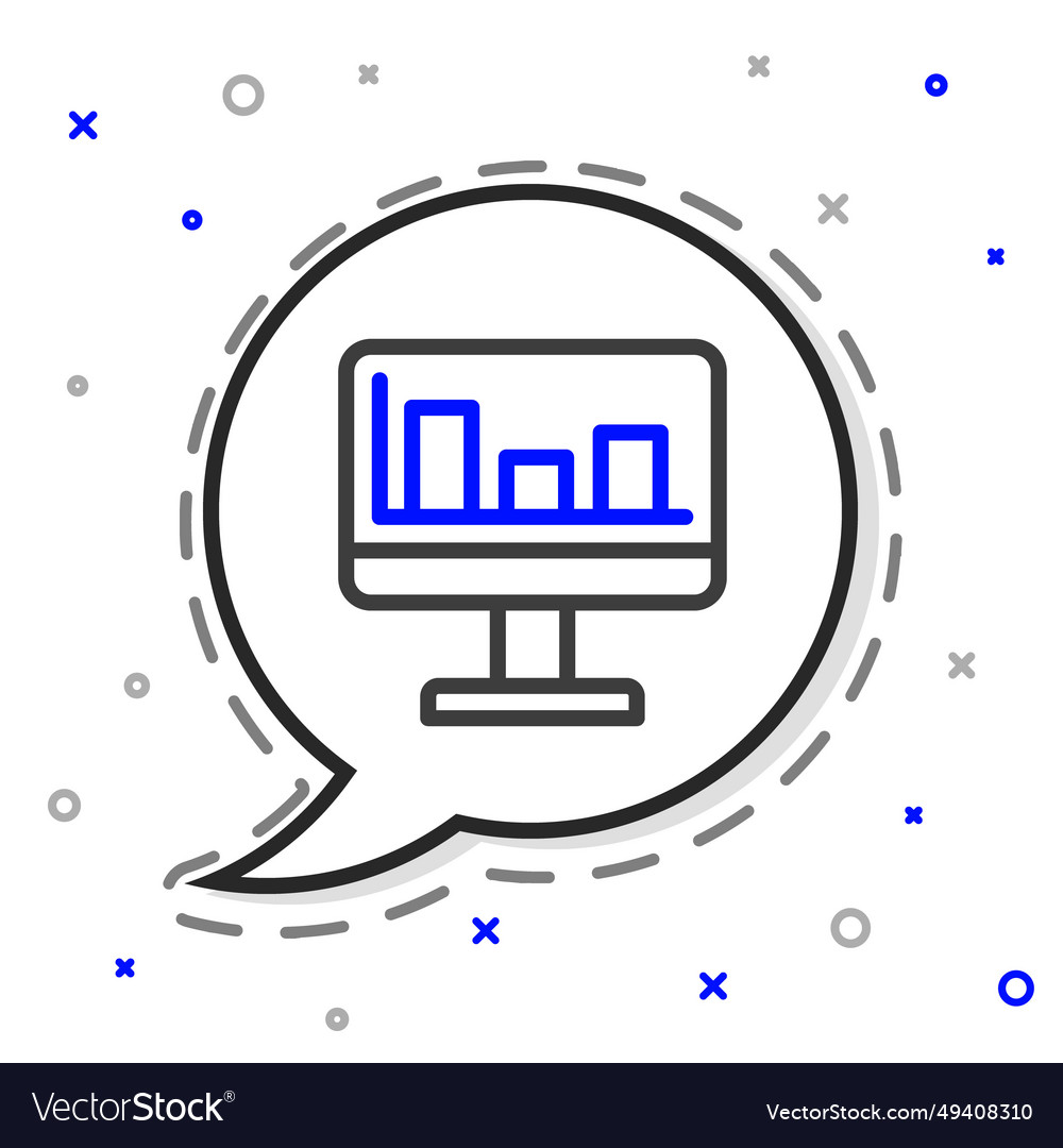 Line computer monitor with graph chart icon vector image Line computer monitor with graph chart icon
